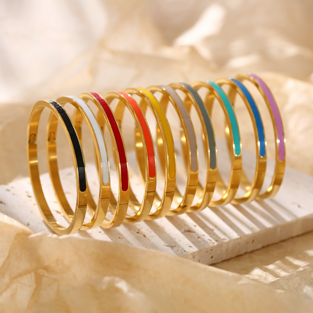 G & D Luxe Kleurrijke Oranje Enamel Bangles Armbanden Voor Vrouwen Party Bangles Originele Roestvrij Stalen Sieraden