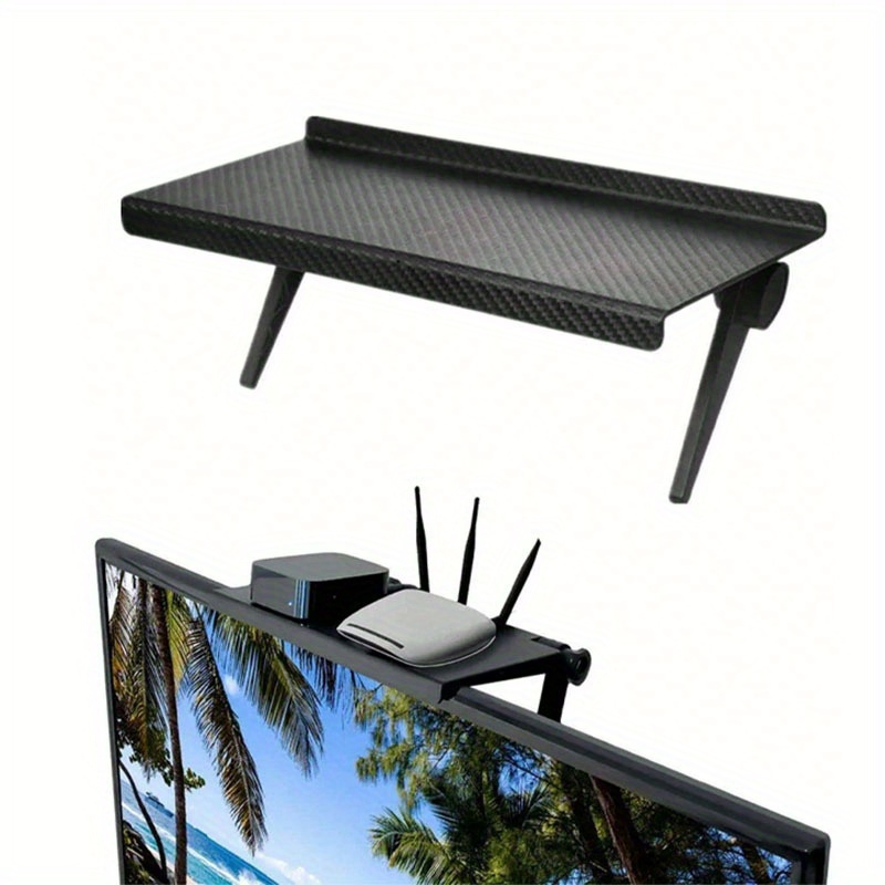 Prateleira de tela de TV de computador sem perfuração roteador set-top box prateleira rack de armazenamento de mesa