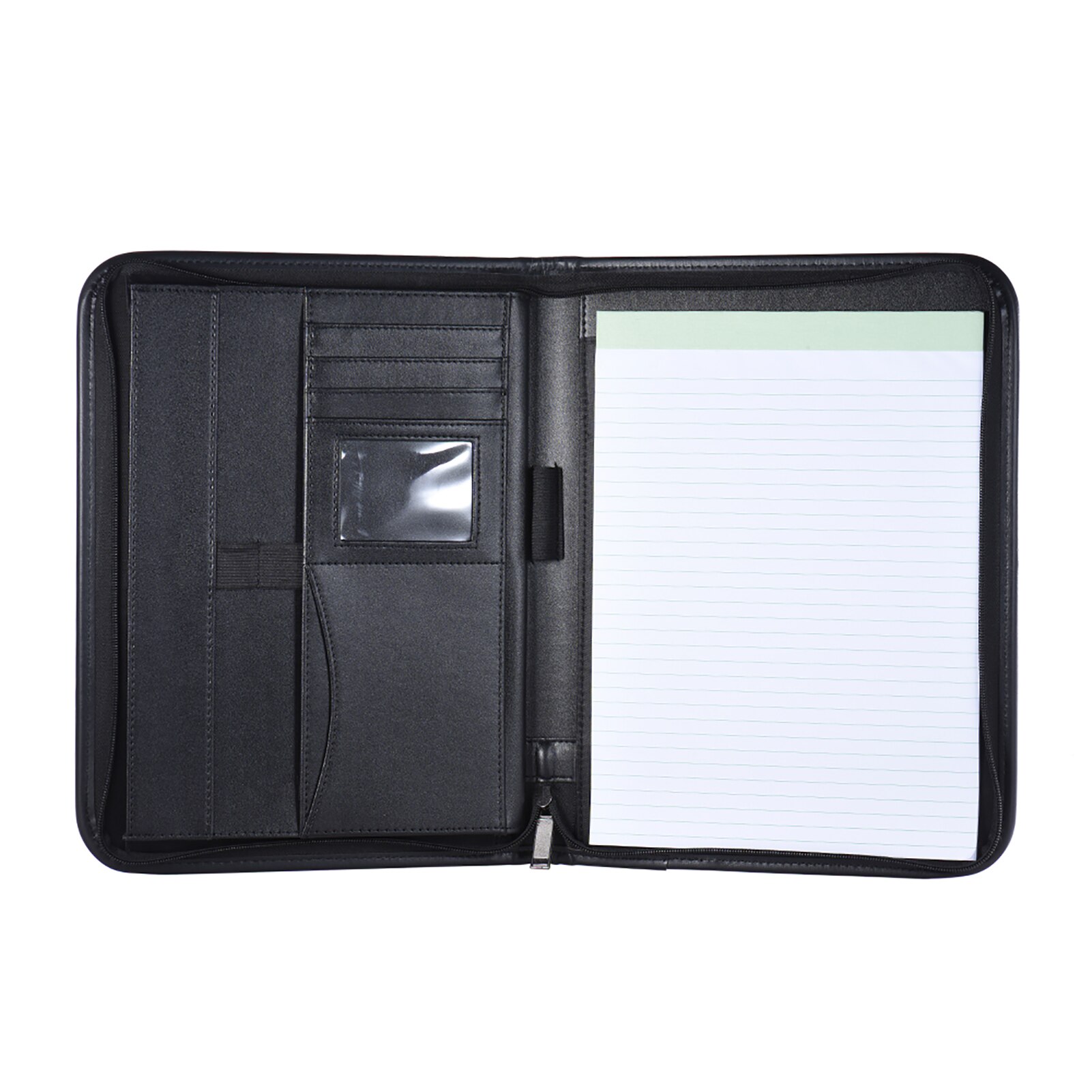 Carpeta de documentos A4 de cuero PU para oficina, carpeta Padfolio multifunción, con cierre con cremallera y tarjeta de visita