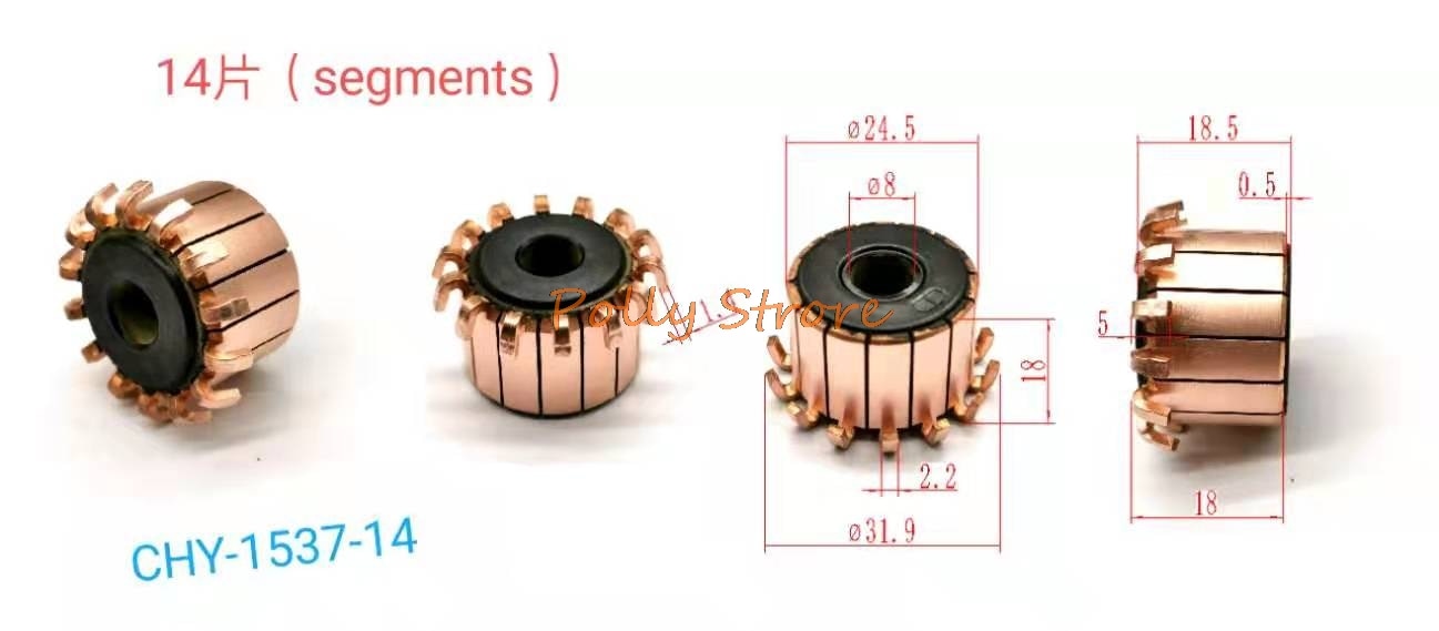 1pc 8mm x 24.5mm x 18.5mm 14P pręty miedziane alternatora silnik elektryczny komutator CHY-1537-14