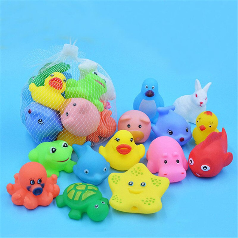 13 Stks/set Bad Zwemmen Water Speelgoed Voor Baby Gemengde Animal Speelgoed Kleurrijke Zachte Rubber Drijvende Dieren Squeeze Sound Piepende Bad speelgoed