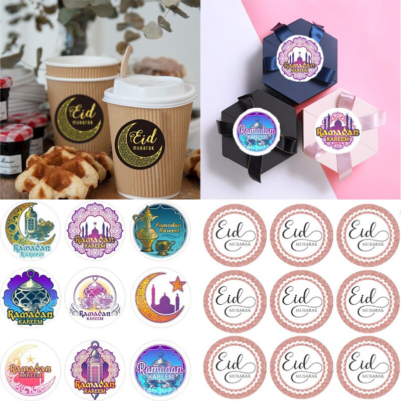 120Pcs Zwarte Sticker Ramadan Eid Stickers Eid Mubarak Geschenkdoos Label Papieren Zak Seal Sticker Ramadan Kareem Al-fitr Decor Moslim