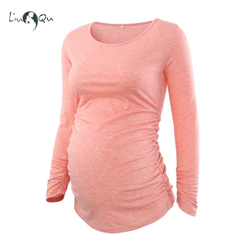 Grøn moderskab top side ruched langærmet bluse dametøj premaman graviditet top barsel tøj til kvinder toppe