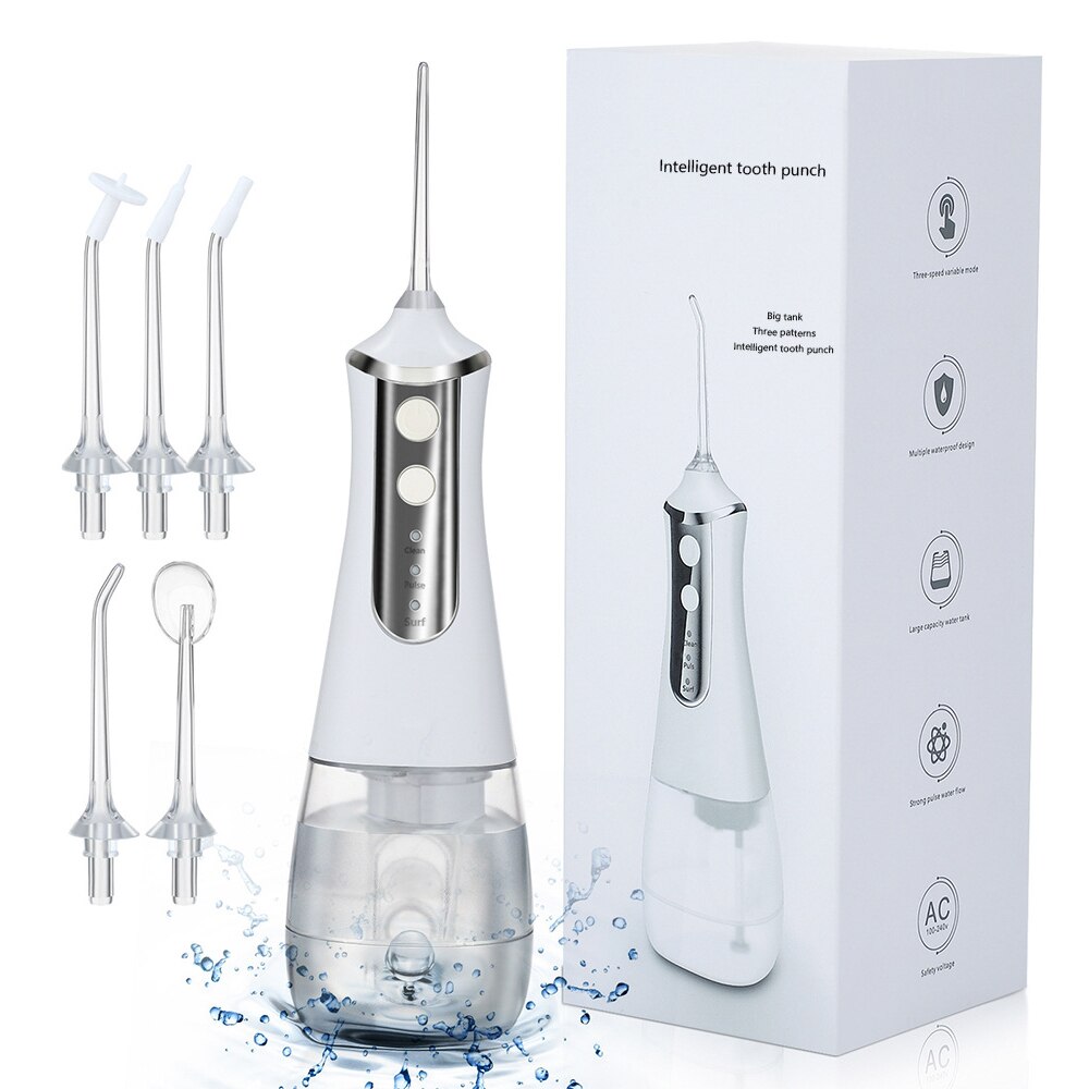 3 Modes Oral Irrigator USB Rechargeable Portable Dental Water Jet Water Tank Waterproof Teeth Cleaner Dental Water Jet +1/4 Jet 0ral irrigator
