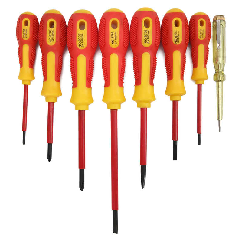 9pcs/set 1000V Insulated Screwdriver Set High Hardness Hand Tools for Electrical Maintenance Work Ratchet Screwdriver