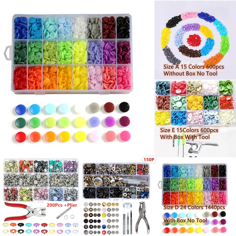 200-440 stücke Kunststoff Druckknopf mit Druckknöpfen Zangen Werkzeug Kit Organizer Container Druck Naht Druckknopf Druckknöpfen werkzeuge