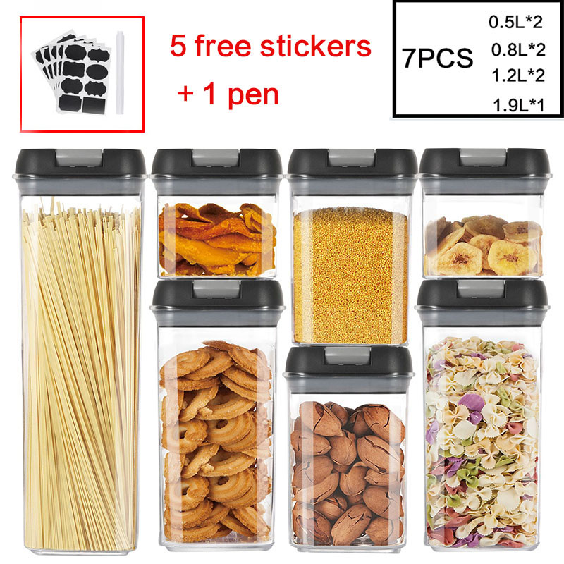 Plastic airtight tank moisture-proof and insect-proof storage bottle food storage container kitchen refrigerator storage jar: set  4