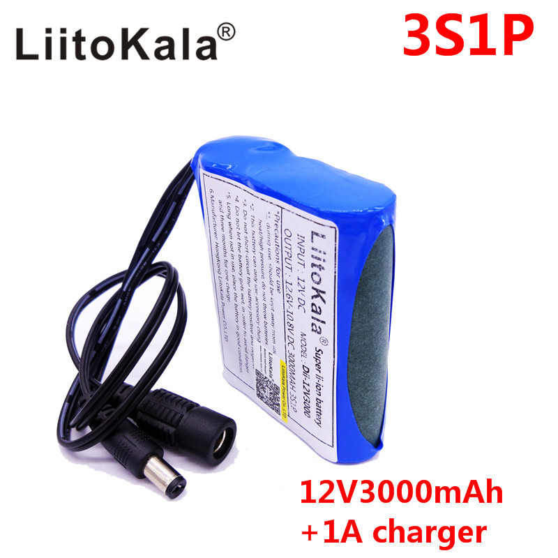 liitokala 12V 3000mAh 3S1P lithium battery 18650 lithium battery rechargeable protective plate 1A charger