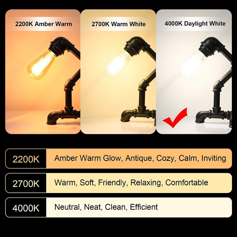 Dimmable Ascher Vintage LED Edison Bulbs, 6W, Equivalent 60W, Bright Daylight White 4000K, Antique LED Filament Bulbs, E27