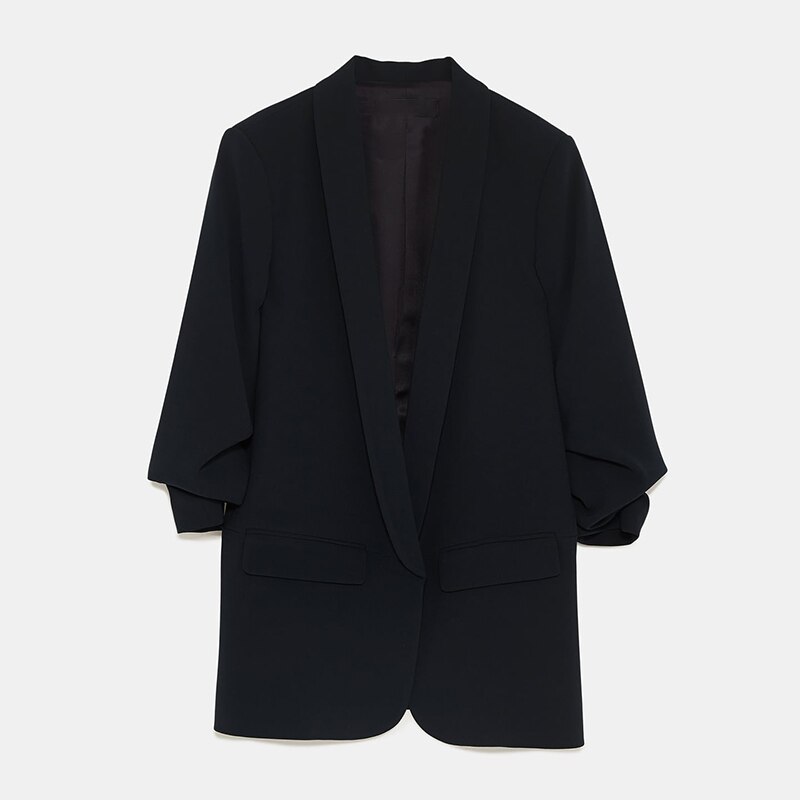 Za kvinder ensfarvet afslappet kontortøj jakkesæt blazerlommer frakke jakke langærmet med hak krave blazer femme