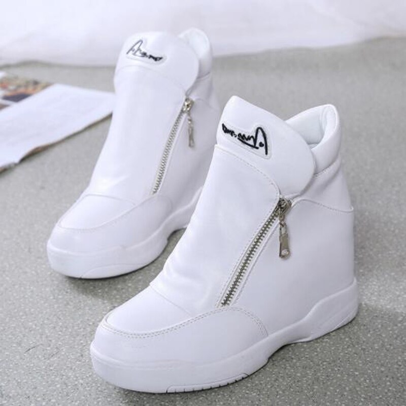 Botas cómodas de cuña oculta para mujer, zapatos femeninos de plataforma alta, informales, a la , con cremallera lateral, botines cálidos, zapatillas planas
