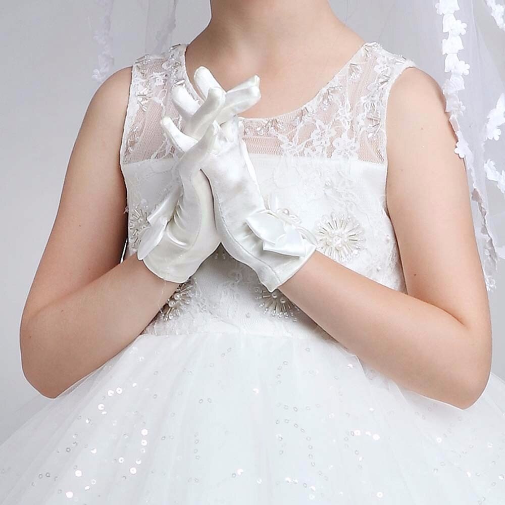 Kleinkind Baby freundlicher Mädchen Festzug tanzen Prinzessin Geburtstag Party Handschuhe Weiß Bowknot Spitze Blume Hochzeit Handschuh ändern 3 ~ 8 jahre