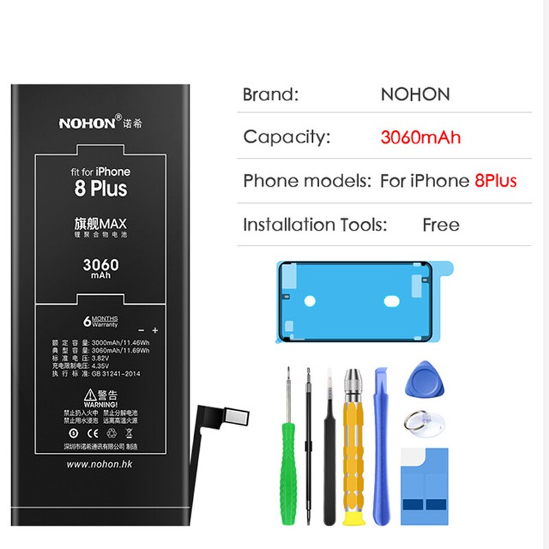 NOHON Hoge Capaciteit Originele Batterij Voor iPhone 6S 6 7 8 Plus 5 5S 5C SE Vervanging Bateria mobiele Telefoon Batterij + Gratis Tools: For iPhone 8Plus