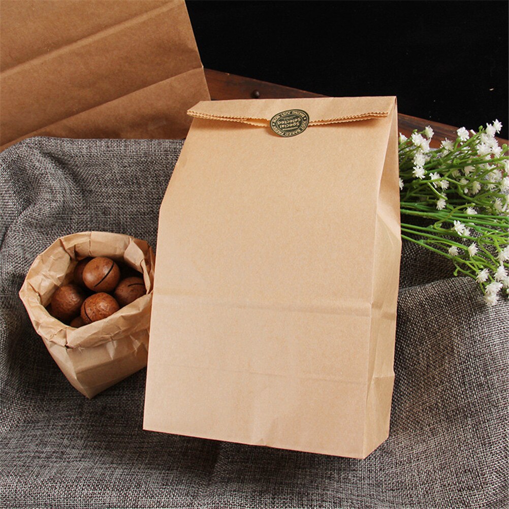 10pcs Paper Bag Brown Kraft Paper Bag Bags Packing Biscuits Candy Food Bread Cookie Bread Nuts Snack Baking Package