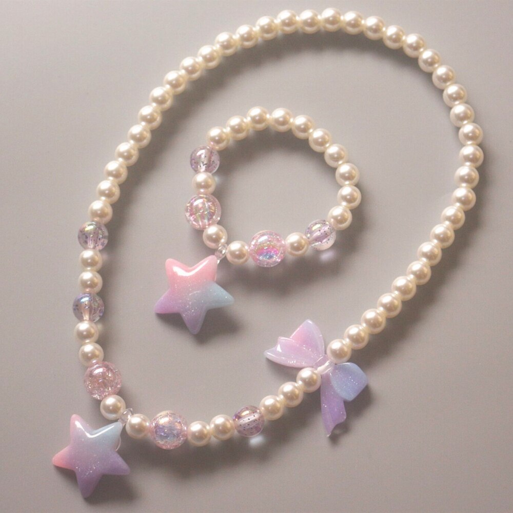 Børn perle halskæde armbånd sæt børn glitter hjerte stjerne vedhæng halskæde piger prinsesse perle legetøj børn & #39 ;s smykker: Stjerne farverig