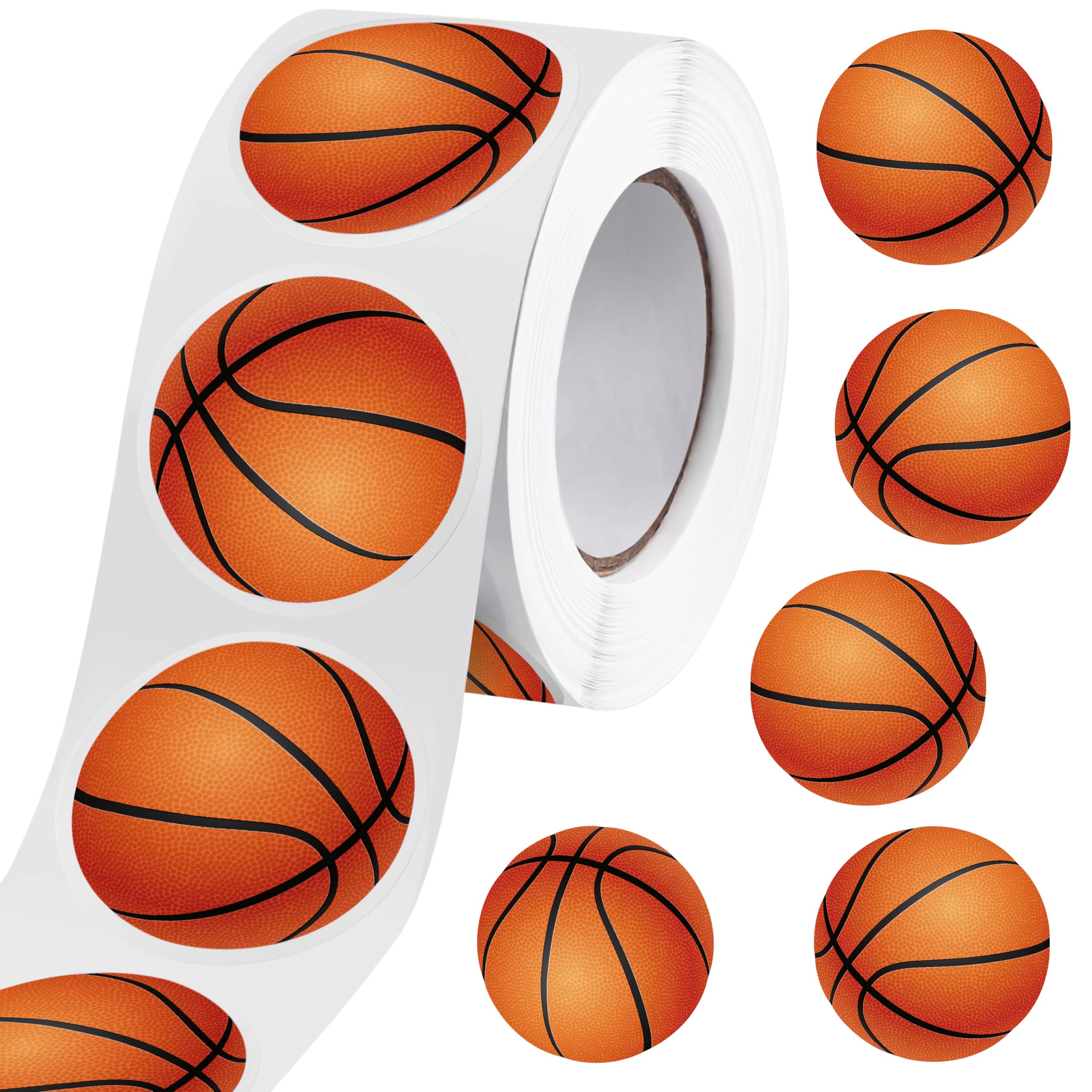 500 Pieces Basketball Stickers Self-Adhesive Sports Ball Labels Roll For Basketball Theme Party Decor Birthday Party Supplies