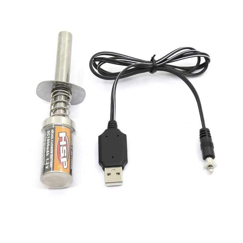 RC Nitro 1.2 V 1800Mah Rechargeable Glow Plug Starter Igniter DC USB Charger for Gas Nitro Engine Power 1/10 1/8 RC Car