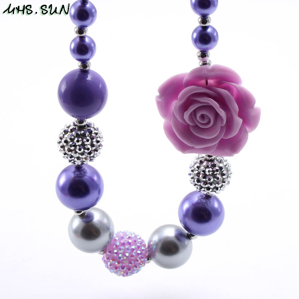 MHS. SOLE di Fascino Delle Ragazze Viola chunky fiore collana di perle per i bambini di perle choker dei monili collana bubblegum bambino migliore regalo 1 pz/lotto