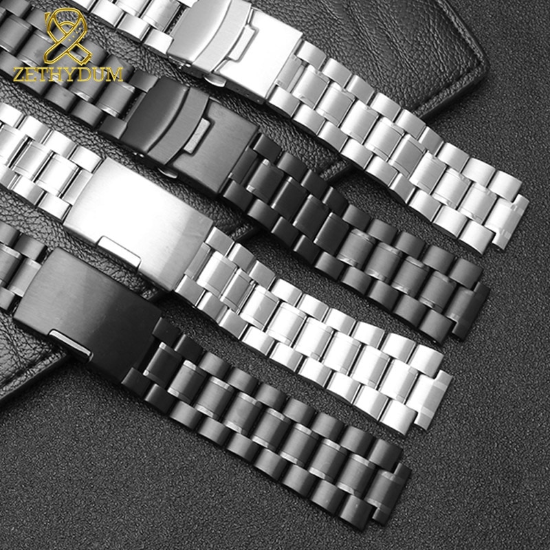 Solid stainless steel watchband for timex T2N720 T2N721 T2N739 watch strap silver black Bracelet 24*16mm watch band metal