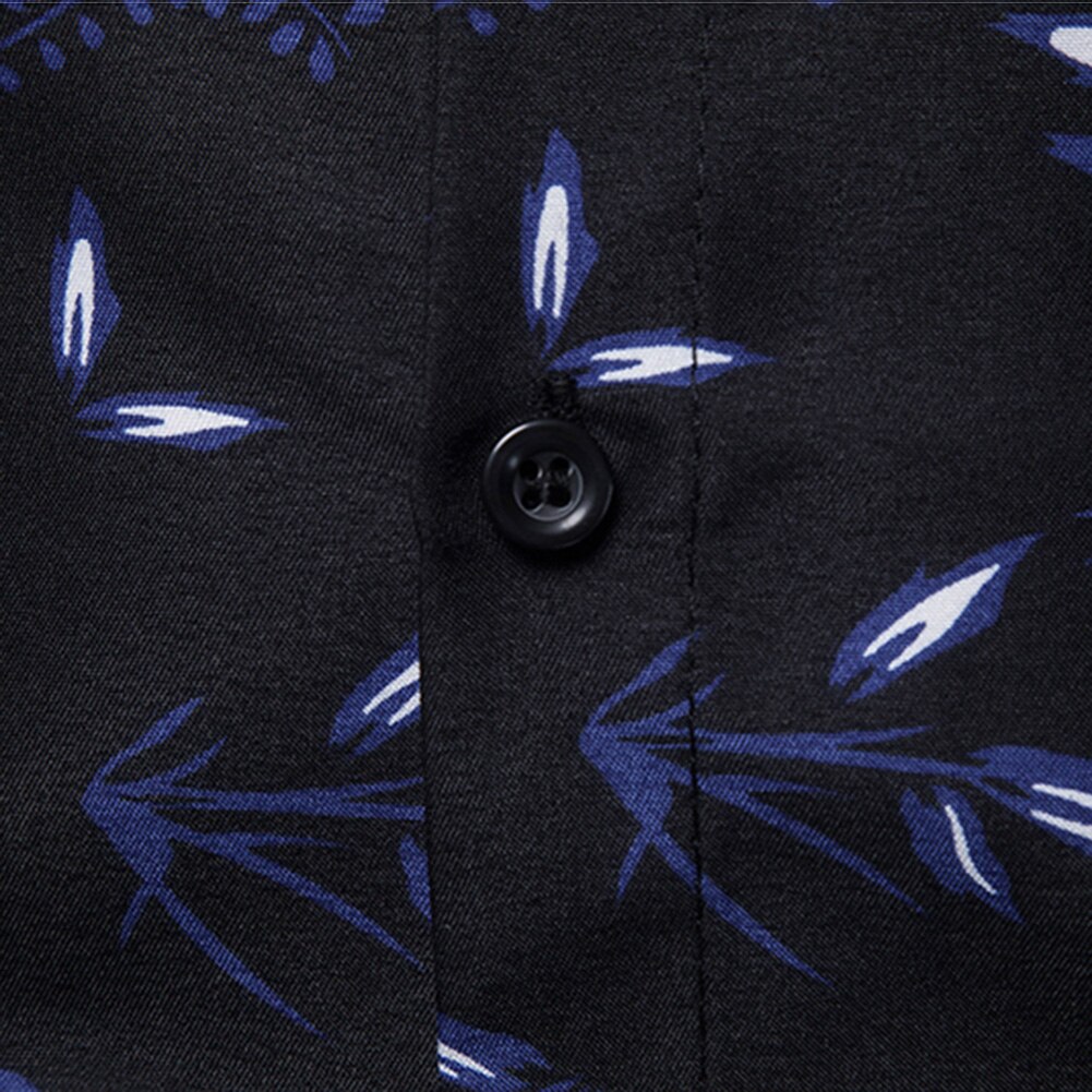 Camisa a la para hombre 4XL, cuello vuelto, informal, manga larga, estampado de hojas, botón, camisa delgada de talla grande, camisa de Negocios Sociales para hombre