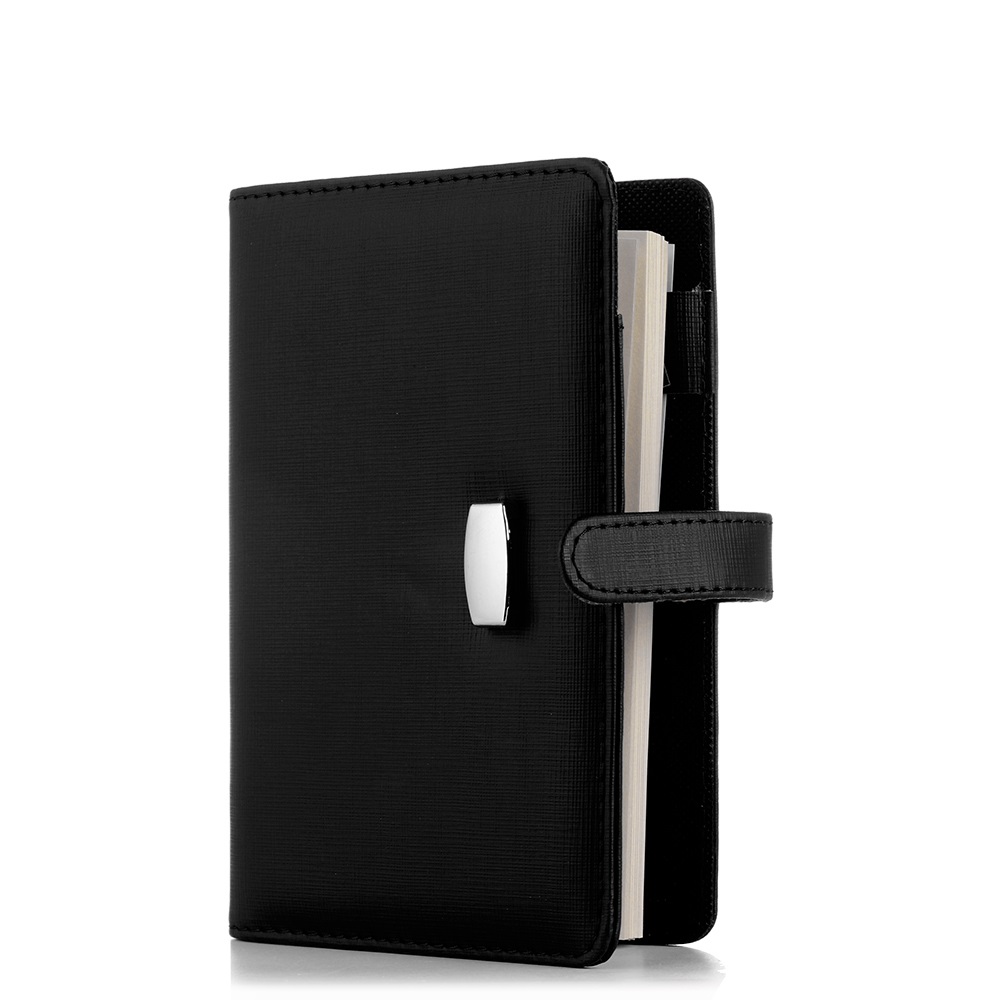 Carpeta de Anillas A6 A7 de PU con Clip, cuaderno de hojas sueltas de cuero, cubierta, Agenda, planificador, organizador, escuela, oficina, papelería: Black / A7