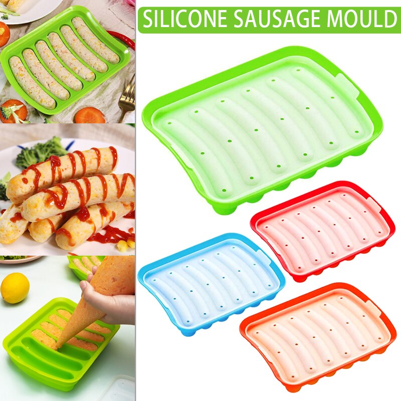6 Grids Silicone Sausage Mould Mold DIY Maker for Making Bratwurst Dogs JS23
