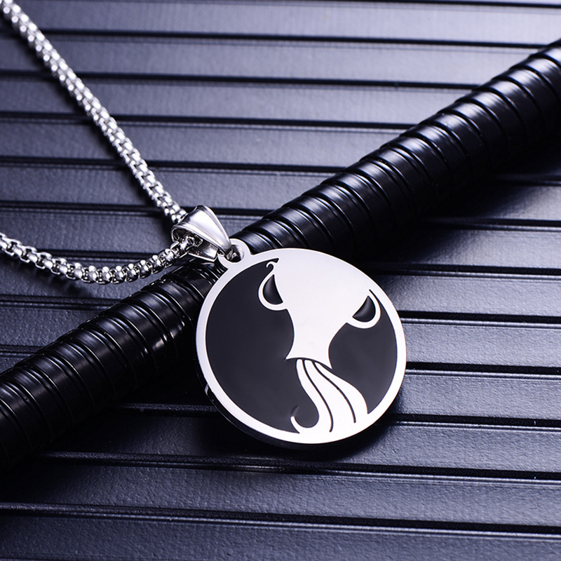 Zodiac sign 12 constellation pendants necklace men stainless steel male accessories simple silver necklace chains