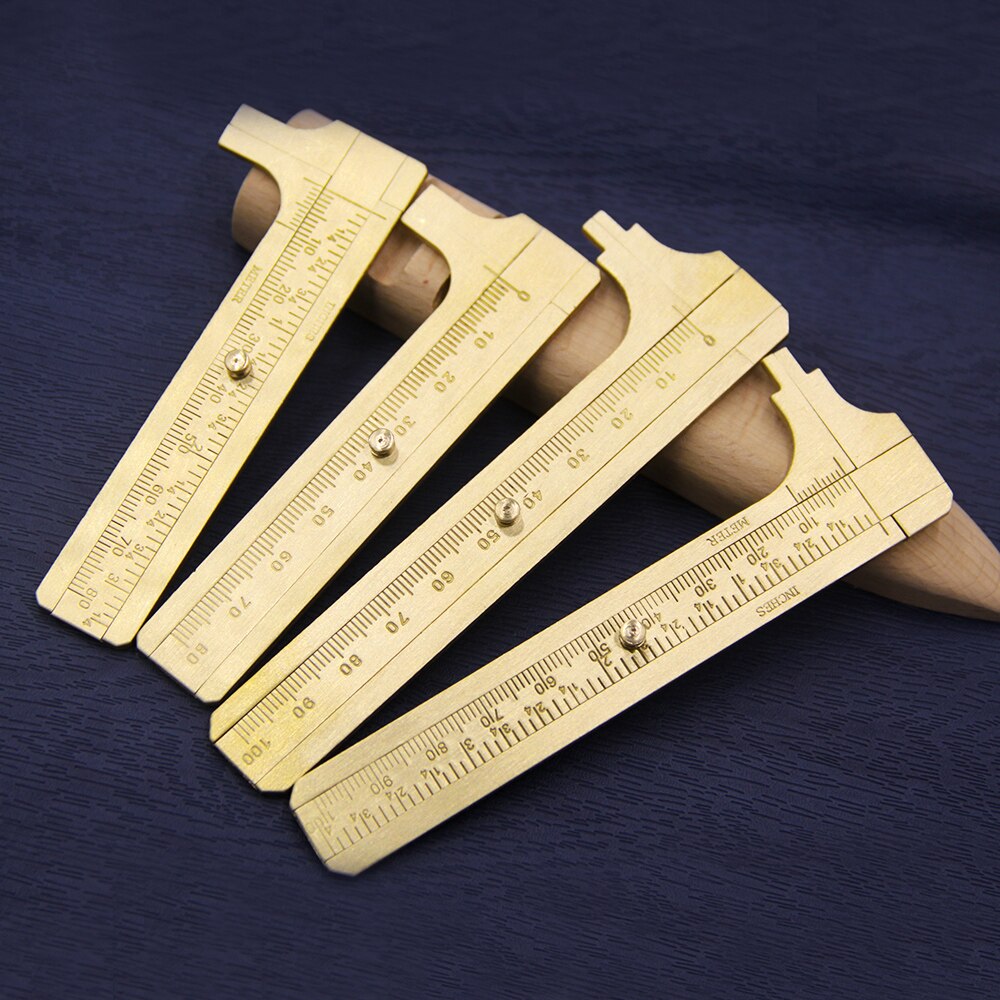 Millimeter / Inches Double Scale Vernier Caliper Ruler Brass Copper Ruler Precision Measuring Instrument DIY Sewing Leather Tool