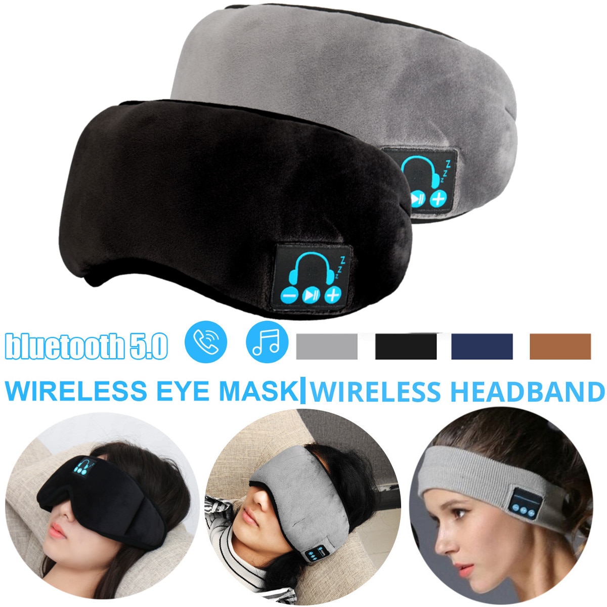 Sleep Headphone Bluetooth Sleep Mask Wireless Sleep Eye Mask Earphone Travel Eye Shades with Built-in Speakers Mic Handsfree mic