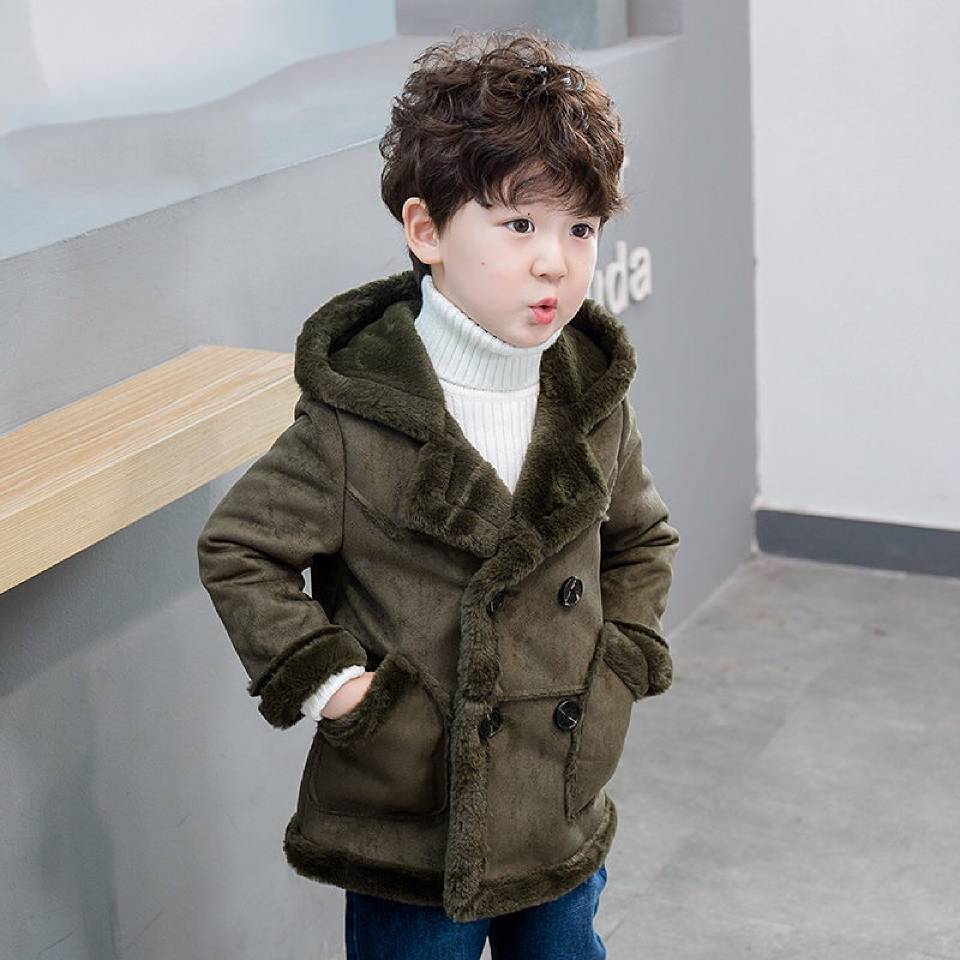 Solid Color Kids Boys Jackets For 2-8 Year Old Hooded Outerwear Autumn Winter Thicken Boys Clothing Coat Jackets
