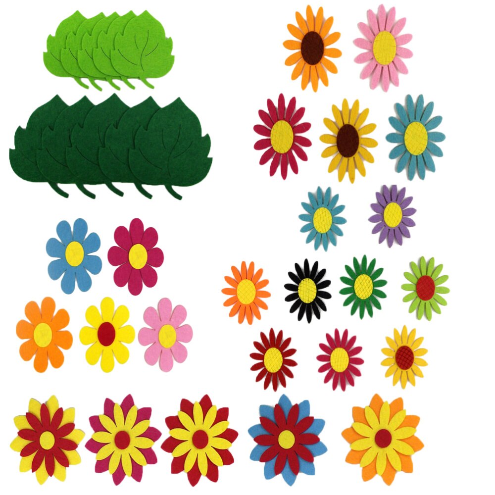 150pcs Felt Flowers Fabric Flower Embellishments for DIY Crafts Sewing Handcraft 3D Felt Cloth Flower Leaf Wall Stickers Assorte