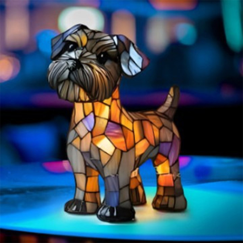 Kattelampe i farget glass, retro magisk katt i farget harpiksbordlampe - søt led-lampe med kjæledyrtema for hunde- og katteelskere: Gul