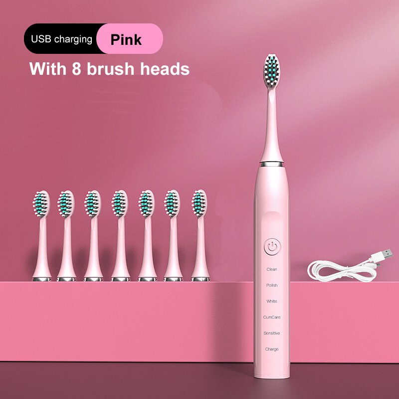 gollinio Sonic Electric Toothbrush Adult Timer Brush 5 Mode USB Charger Rechargeable Tooth Brushes Replacement Heads Set GL12A: GL12Pink8H