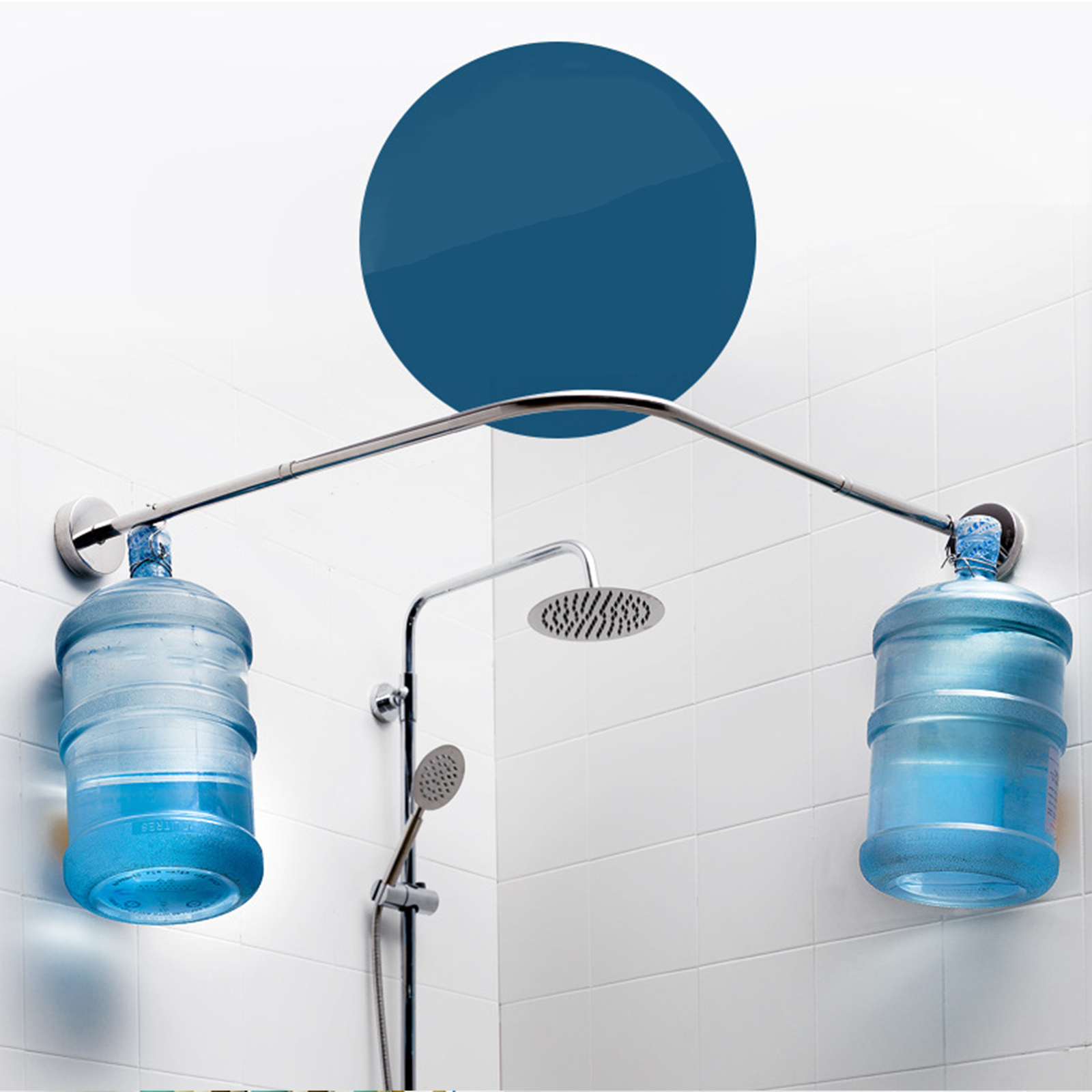 Bathroom Curved Shower Curtain Rod Without Punching l-Shaped Semi-u-Shaped Telescopic Shower Rod Stainless Steel Fan-shaped Rod