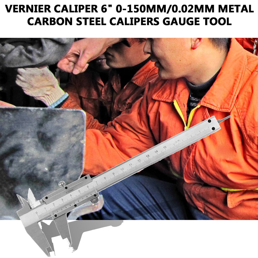Calibrador Vernier práctico de 6 ", 0-150mm/0,02mm, calibre de acero al carbono de Metal, micrómetro, herramientas de medición para el