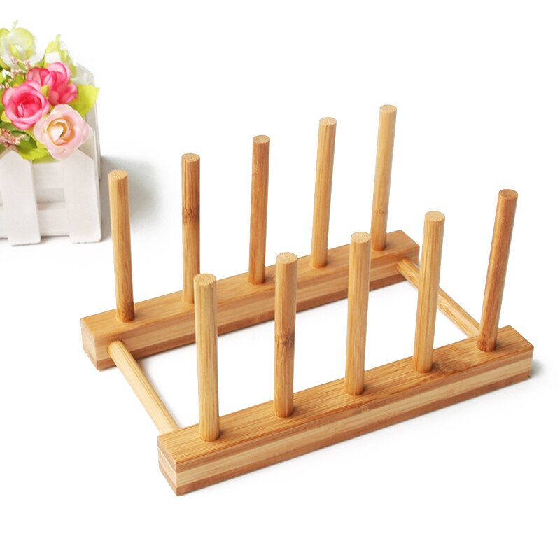 Dish Rack Pots Wooden Plate Stand Wood Kitchen Cup Display Drainer Holder: Default Title