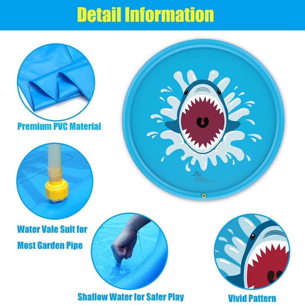 68 Inch Opblaasbare Water Kussen Water Sprinkler Pad Shark Patroon Water Speelkleed Kinderen Games Pad Sprinkler Spelen Speelgoed