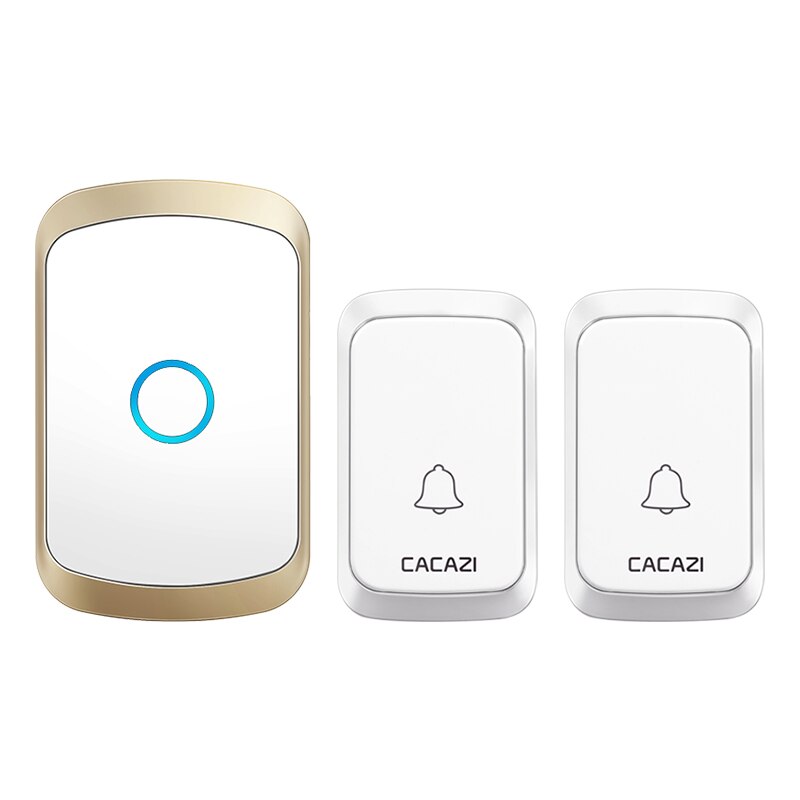 Cacazi Draadloze Deurbel Dc Batterij-Operated Waterdichte 36 Chimes 5 Volume 300M Range Home Security Draadloze Deur Call ring Bell: gold 2x1