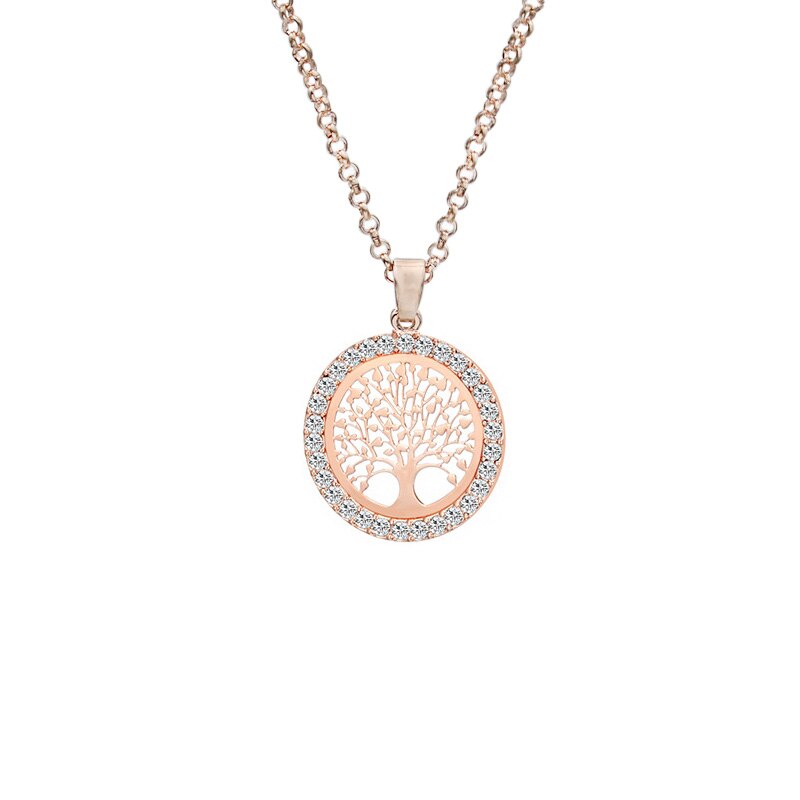 JAKONGO Goud Kleur Crystal Boom van Het Leven Charm Hanger Collier voor vrouwen Vriendschap Ketting 60cm: Rose Goud Kleur