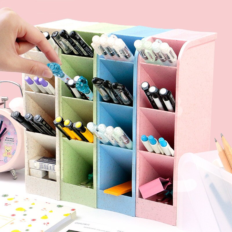 4 Raster Multifunctionele Desktop Pen Houder Clip Card Opbergdoos Make Up Borstel Houder Bureau Potlood Organisator Diversen opslag