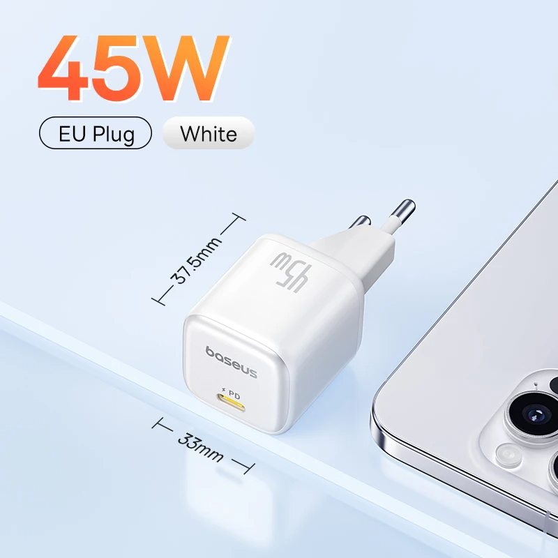 Baseus 45W PD-oplader voor iPhone 16-serie GaN-oplader Type C USB-oplader Draagbare snellader voor iPhone 15 Pro: DE