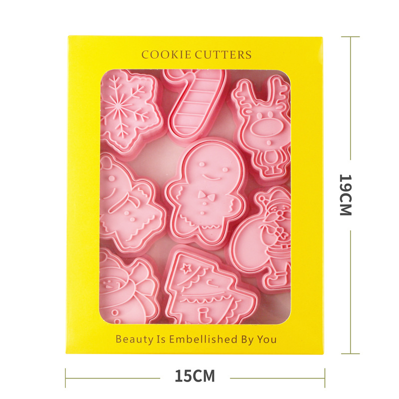 8Pcs/set Christmas Cookie Cutter Biscuit Mold 3D Cookie Fondant Baking Mold Set Plastic Pressing Baking Cookie Decoration Tools: Default Title