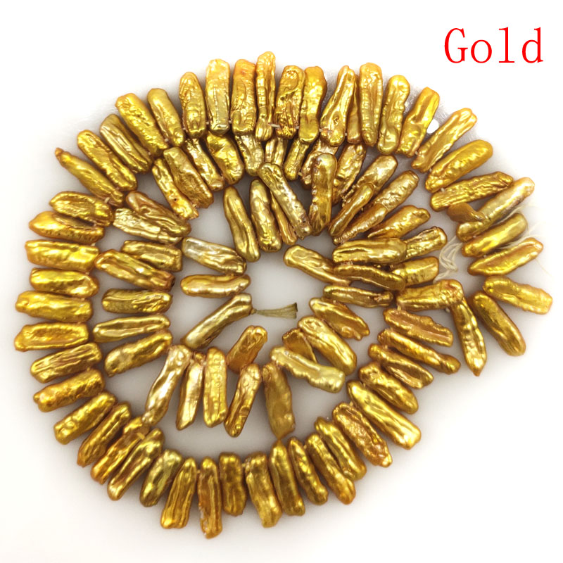 16 inches 12-20mm Side Drilled Natural White Stick Shaped Baroque Biwa Pearl Loose Strand: Blue