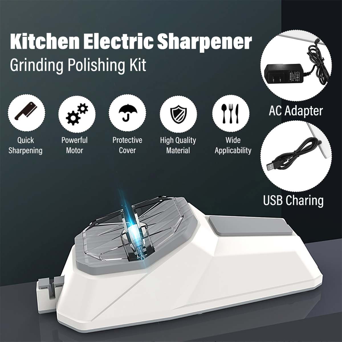 Electric Knife Sharpener Cutting Scissor Sharpening Kitchen Tools Knives Accessories Grinding Polishing Blade Kit