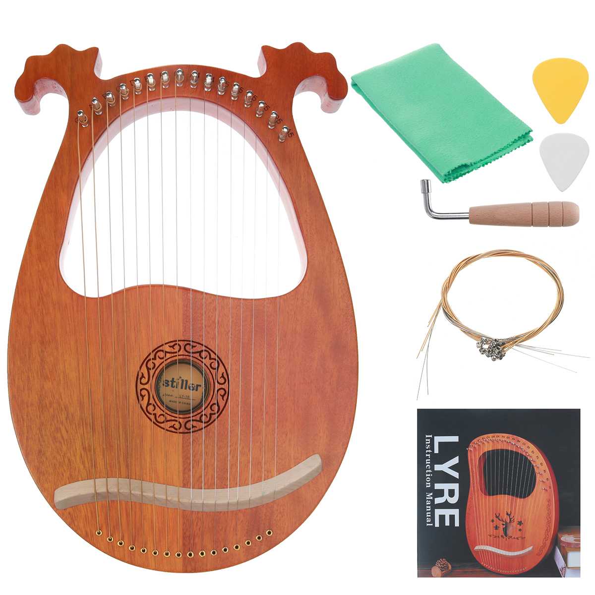 16 Strings Houten Mahonie Lier Harp Instrument Met Pickup Stemsleutel Schoonmaakdoekje Beginner Muziekinstrument