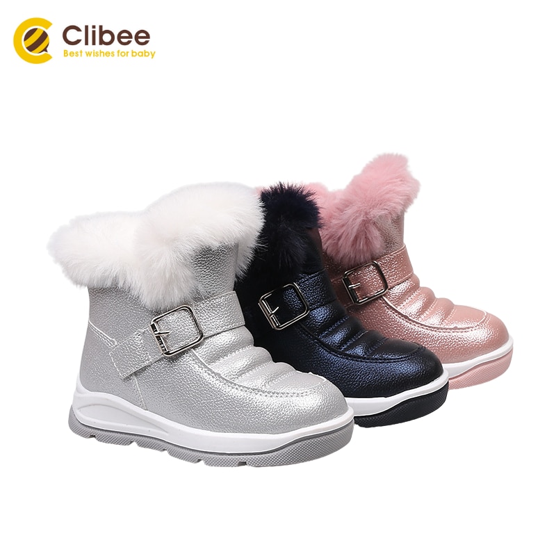 CLIBEE Mädchen Herbst Winter Schnee Stiefel Warme Synthetische freundlicher Stiefel Mit Schnalle freundlicher Flache Wasserdichte Stiefel 22-27