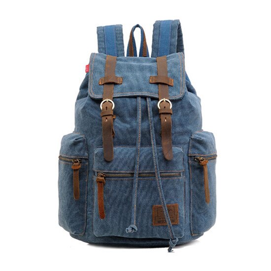 Scione Vintage Reise Rucksäcke Männer Leinwand Schule Laptop Kordelzug Bagpack Große Kapazität Retro Teenager Schulter Taschen: Blue Small