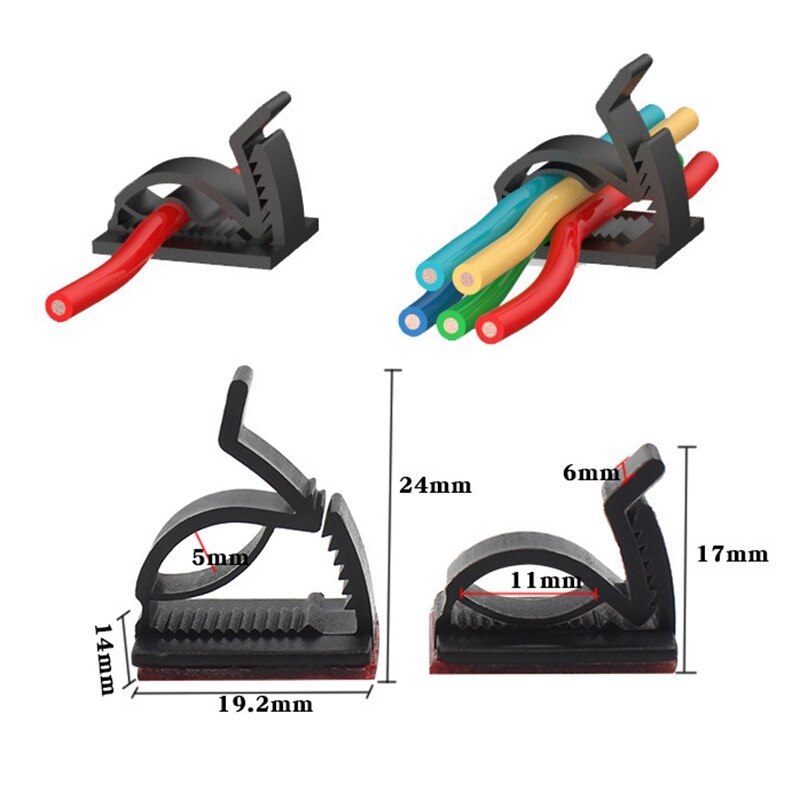 100 abrazaderas de plástico para cables de coche, bridas para cables, soportes de instalación de cables rectangulares, soportes de pinza adhesiva automática (blanco)