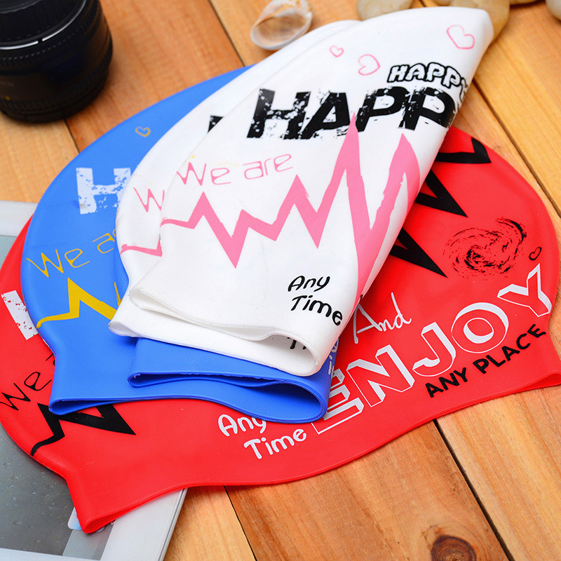 Swimming Cap Silicone Rubber Graffiti Ear Protection Supplies Diving Hood Bathing Shower Accessories Pool Hijab Hat