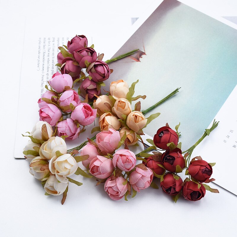 6 stykker dekorative blomster kranse kunstige blomster vaser til dekoration gør-det-selv bryllup dekoration boligdekoration tilbehør